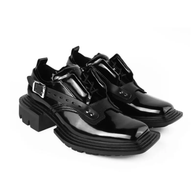 

Men Designer Dress Shoe Black Genuine Leather Man Black Shoe Chunky Heel Mans Formal Shoes