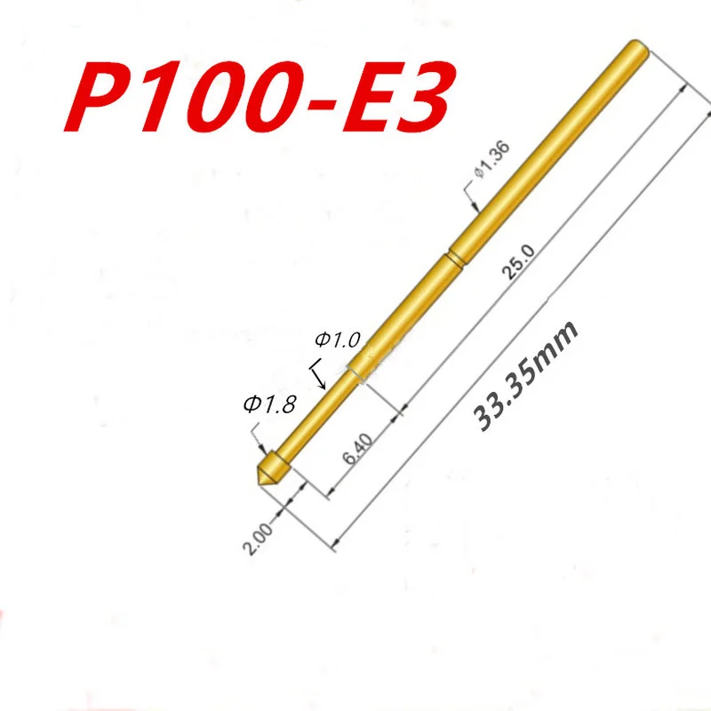 100 PCS/Box P100-E3 Conical Head 1.8 Mm Total Length 33.35mm Spring Test Probe for Circuit Board Inspection