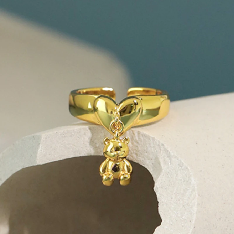 Ins корейские милые Мультяшные мини медвежонки золотые кольца для женщин