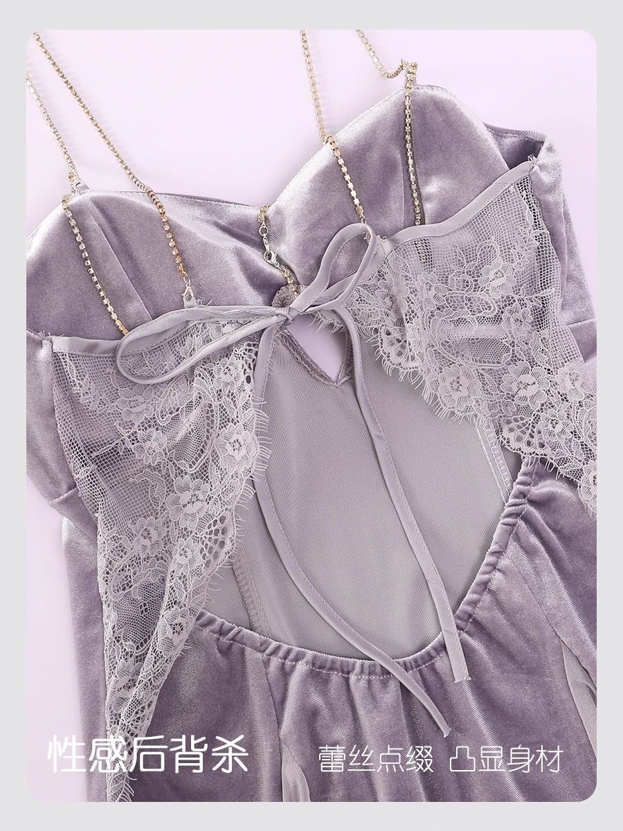 [Heat Storage Type] With Chest Pad Pajamas Women Autumn and Winter Gold Velvet Nightgown 2024 Sexy Sling Nightdress Home Wear