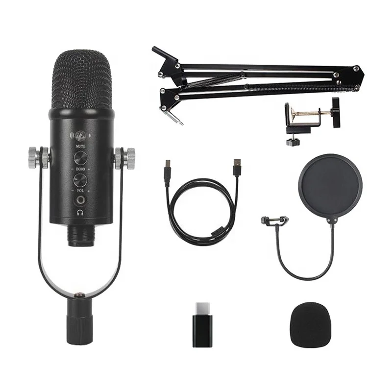 Condenser Broadcast Podcast Microphone Streaming Recording with Arm Stand