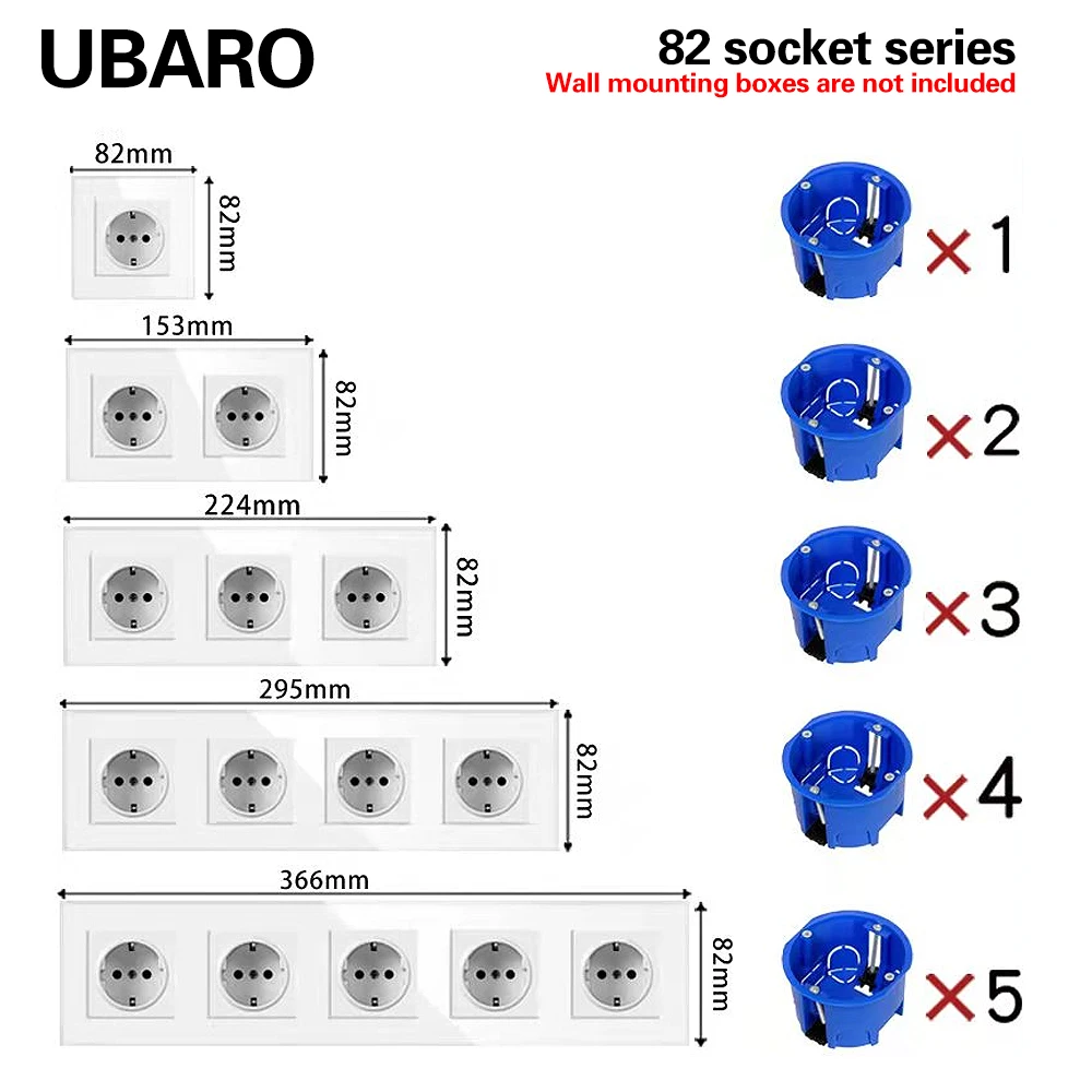 UBARO EU 82 Type Luxury Glass Panel Wall Socket Adapter Power Electrical Outlets Pop Socekts For Home 250V 16A Plug  Round Box