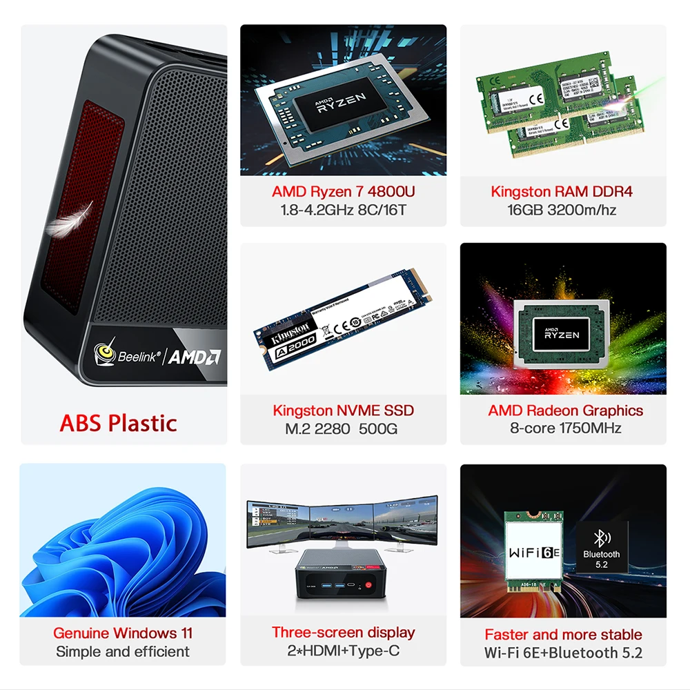 Beelink GTR5 AMD Ryzen 9 5900HX Windows 11 мини ПК SER4 7 DDR4 16 ГБ 500 SSD WIFI BT4.0 Настольный игровой |
