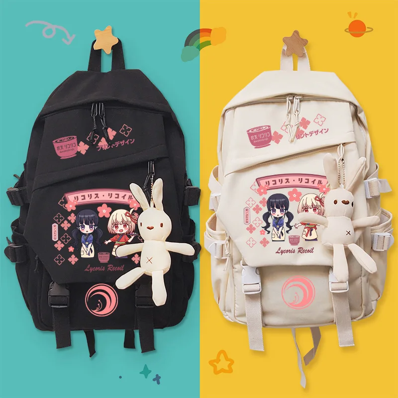 

Anime Lycoris Recoil Cosplay Kawayi Chisato Nishikigi Inoue Takina Canvas Water Repellent Campus Student High Capacity Backpack