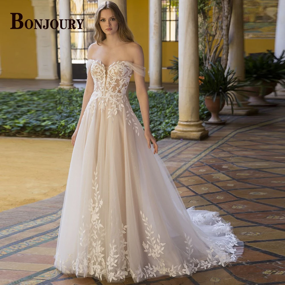 

BONJOURY Stylish Wedding Dresses For Women 2023 Aline Bride Sweetheart Buttons Tulle Appliques Customised Vestido De Novia