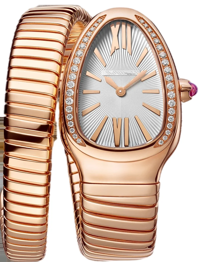 

High-Top Women Snake Rose Gold Short Bracelet Diamond Rome Japanese Quartz Stainless Steel Sapphire Lady