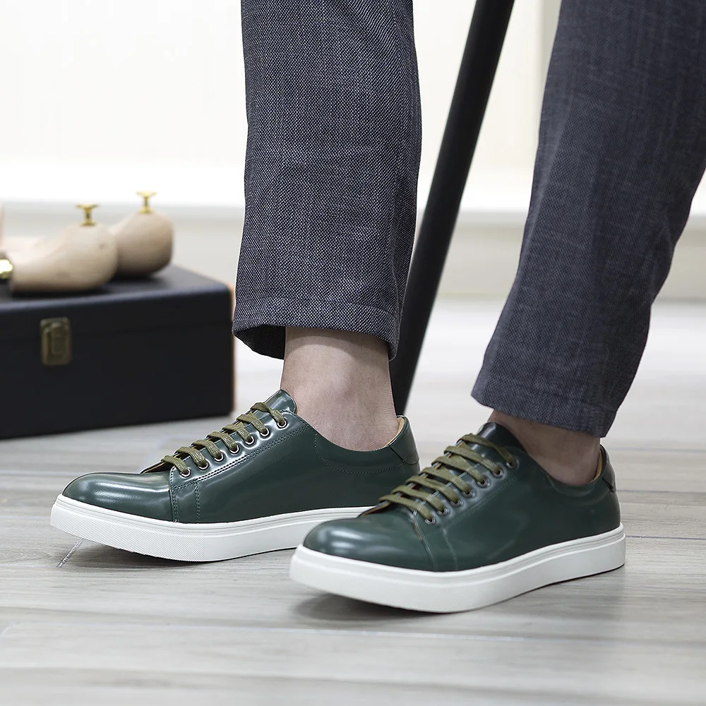 Spring Autumn Man Causal Shoes Real Patent Leather Classic Lace Up Street Shopping Flat Fashion Derby Shoes for Men Sneakers