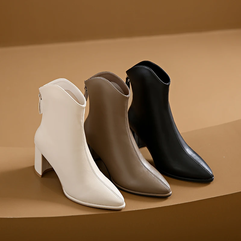 

High Heels Female Thick Heel Pointed Short Boots White Female Boots 2023 New Autumn and Winter Single Boots French Skinny Boots