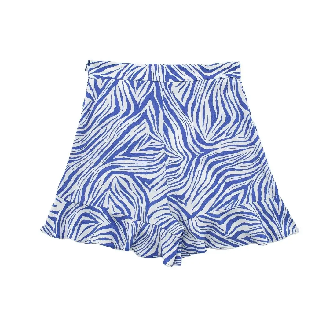 TRAF 2023 Polka Dot Shorts for Women Print Ruffle Skirt Shorts Women Summer High Waist Shorts Women Skort Bermuda Shorts Woman