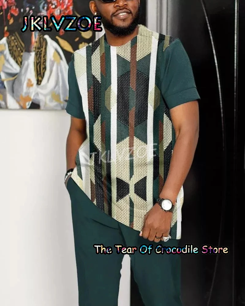 Men's Trousers T Shirt 2 Piece Sets Short Sleeve Tee+Long Pants Suit Men Tracksuit 3D Printed Oversized Summer Streetwear Clothe