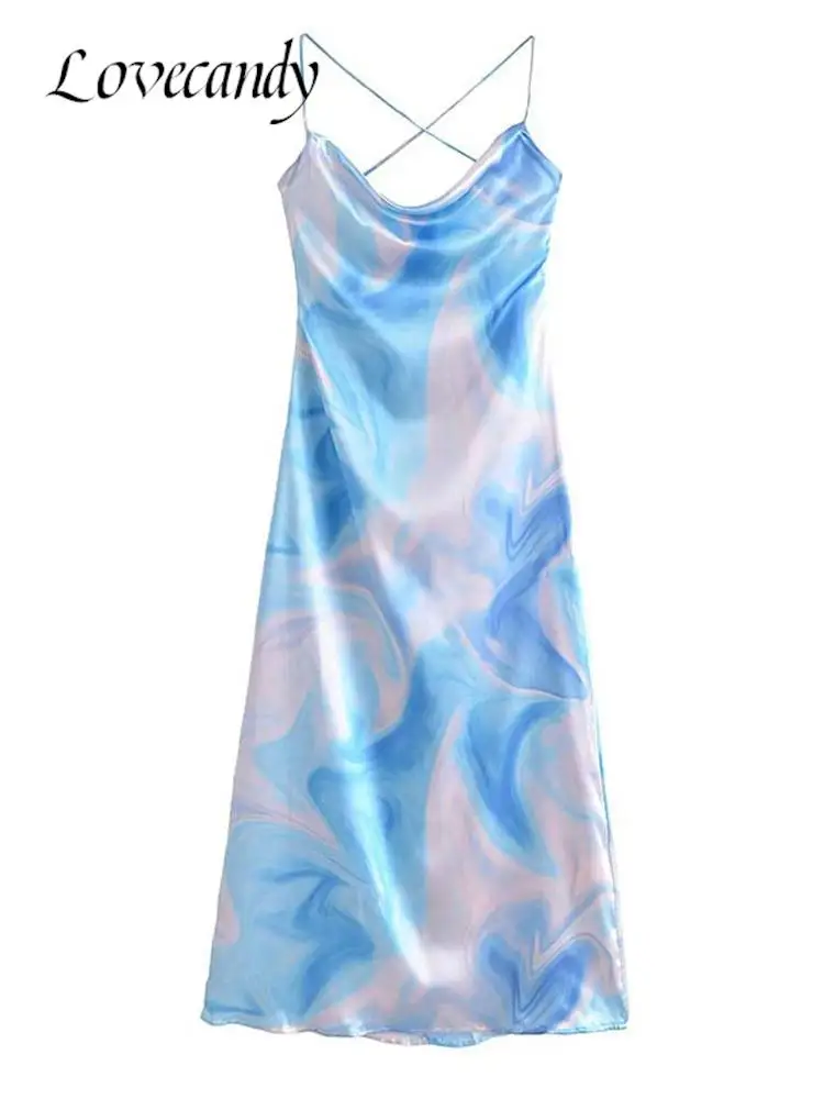 

Women Sexy Spaghetti Strap Dresses 2023 New Tie-dyed Backless Suspender Dress Summer Fashion Party Club Lace-up Lady Dresses