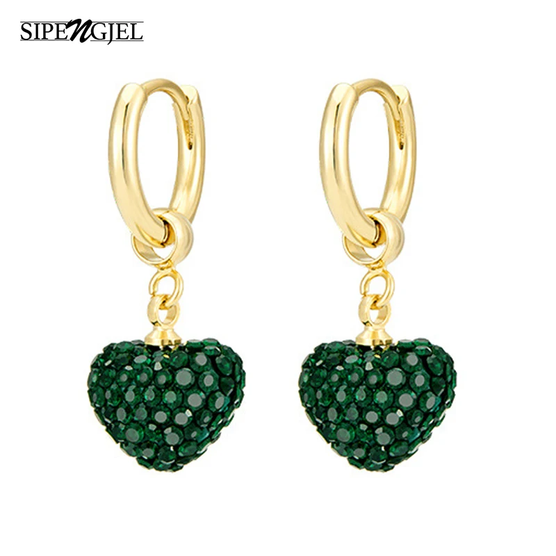 

Женские серьги-подвески SIPENGJEL, модные серьги с зеленым цирконием и сердечком, креативные геометрические серьги-кольца, свадебные украшения,...
