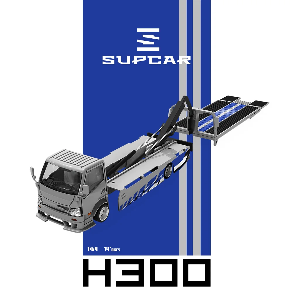 Модель грузовика-платформы SUPCAR 164 H300 с серебристо-синими полосами, высокодетализированная коллекционная модель из сплава, подарок для любителей. (art.: 3920dc0dac85d) - 3920dc0dac85d