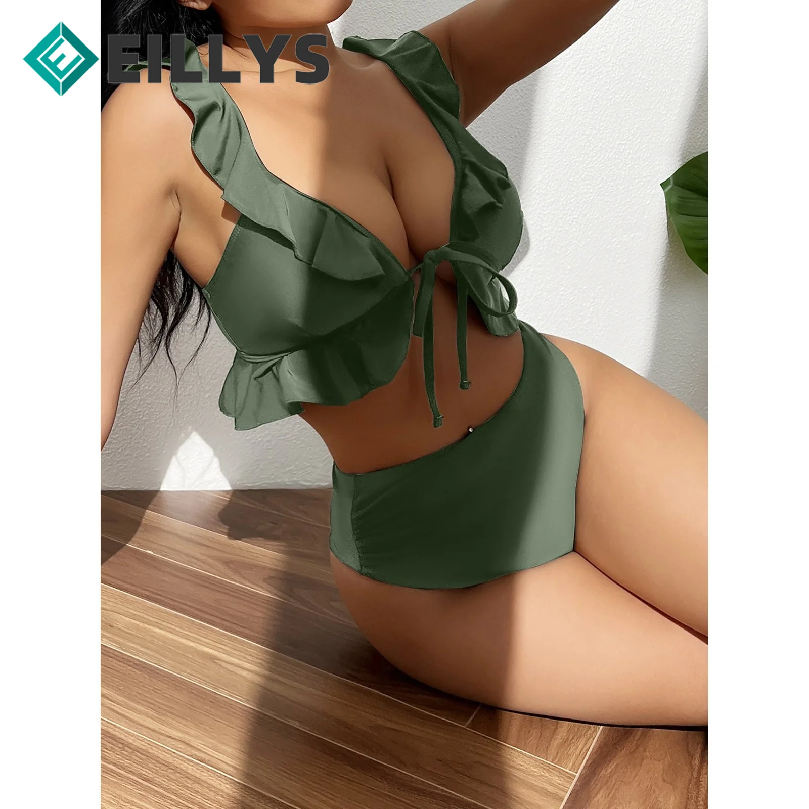 

Женский Бразильский купальный костюм, пляжная одежда, бикини, бикини пуш-ап, Однотонный женский купальник на шнуровке, сексуальный комплект бикини с оборками, 2023