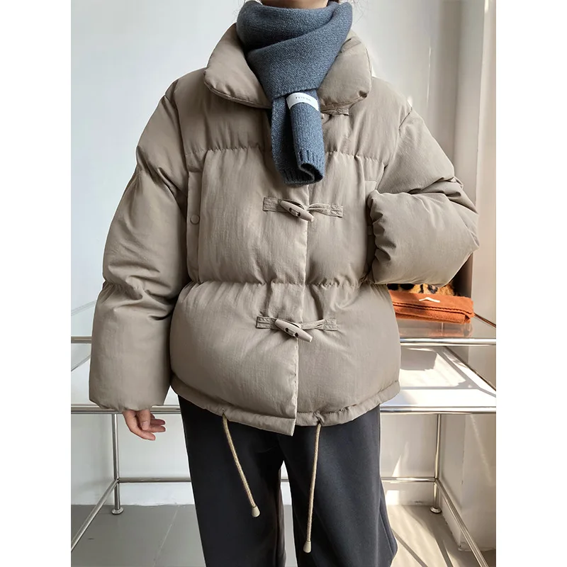 Horn buckle cotton jacket women's short winter 2022 fashion bread coat cotton-padded jacket