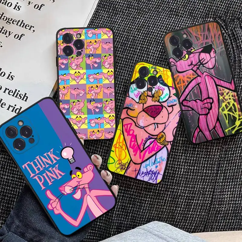 

MINISO Pink Panther Phone Case Silicone Soft for iphone 14 13 12 11 Pro Mini XS MAX 8 7 6 Plus X XS XR Cover