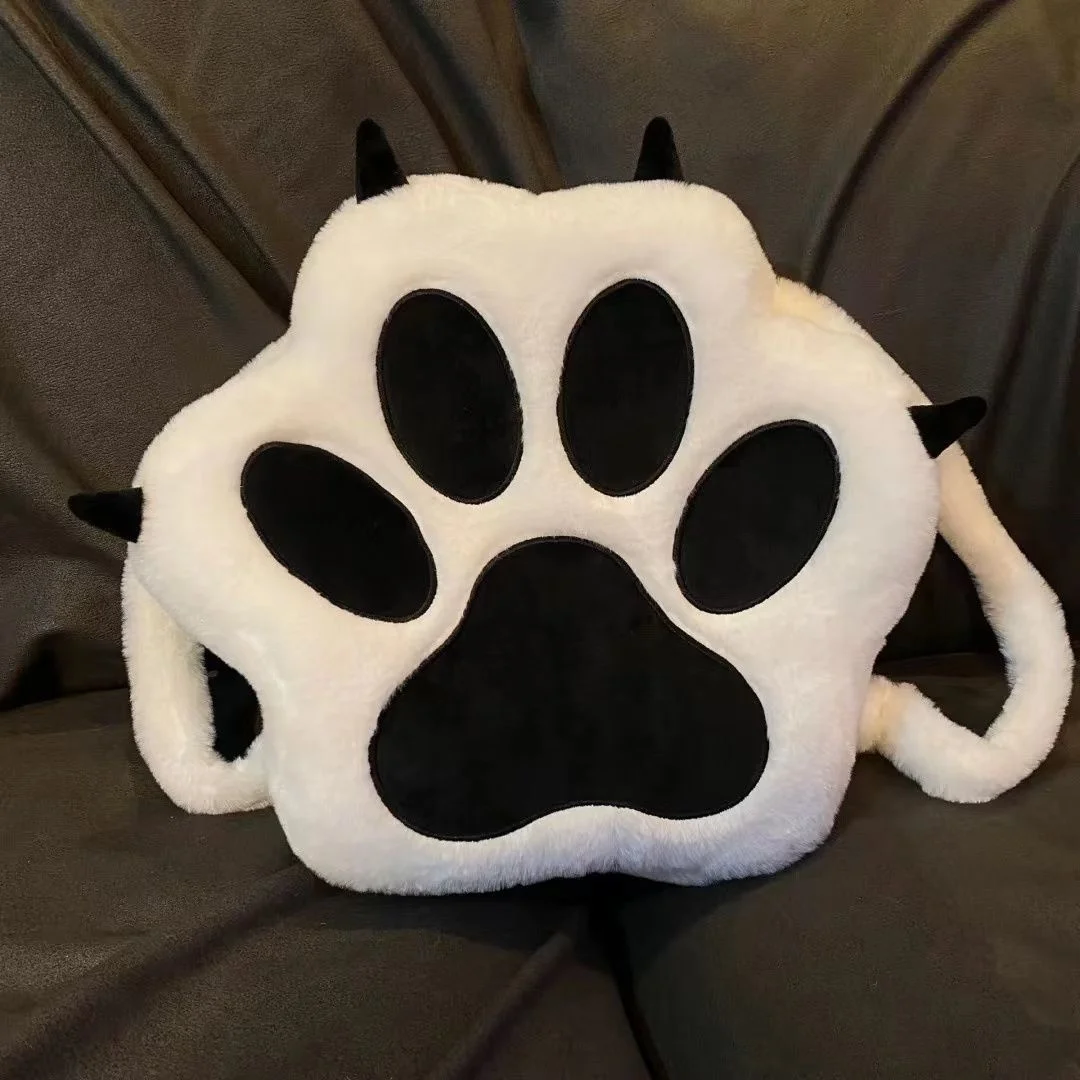 

Cute Dog Claw Backpack Large Capacity Women's Plush Crossbody Bag Girl Cartoon Kawaii Fluffy Storage Shoulder School Bags Gift