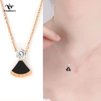 xiaoboacc titanium steel chain necklace for women fashion rose gold zircon choker fan shape pendant necklaces