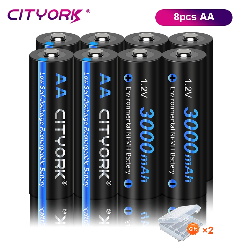 

CITYORK 4-16PCS 1.2V AA NIMH Rechargeable Battery 3000mAh AA HR6 NI-MH Batteries AA Cell With LCD 1.2V AA AAA Battery Charger