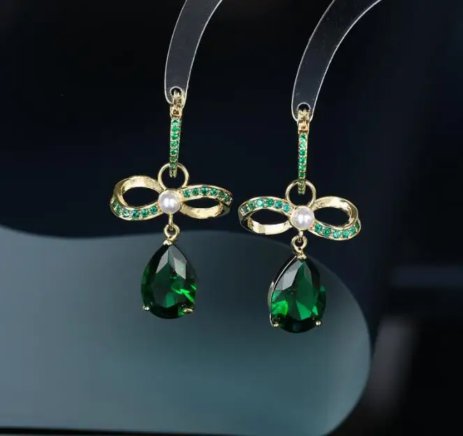 

Zircon bow earrings water drop European uxury elegant all-match women ear jewelry