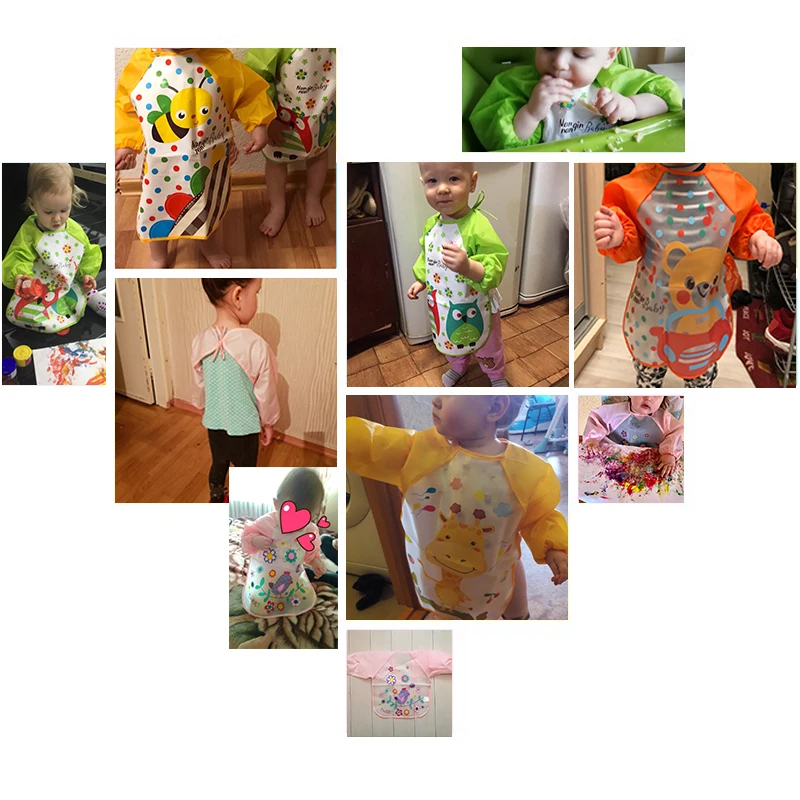 Cute Baby Bibs Waterproof Long Sleeve Apron Children Feeding Smock Bib Burp Clothes Soft Eat Toddler Baberos Bavoir Clothing | Детская