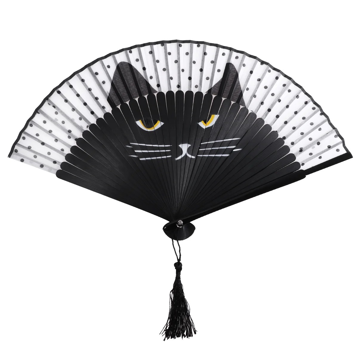 

Fan Folding Fans Silk Women Hand Handheld Foldable Cartoon Cat Decorativechinese Metal Paper Black