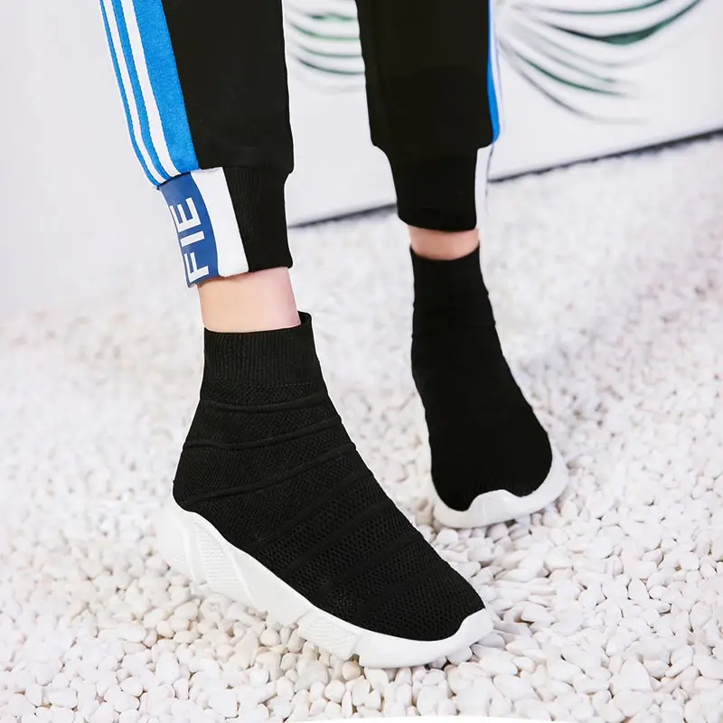 

High Top Summer Sneakers Sock Woman Footwear for Sport Shoes Sports Womanrunning Shoes for Women Black Knit Chausure Femme D-661