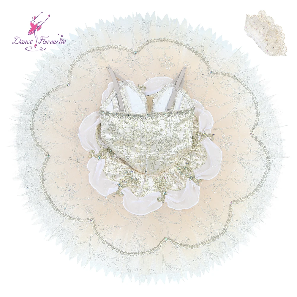 Балетная юбка-пачка B24132 верхний лиф белого и золотого цвета для танцев