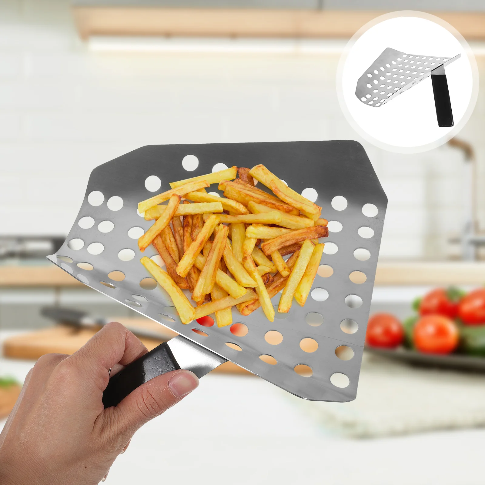 

Stainless Steel Commercial Fries Scoop Cooking Ice Cube Fry Scoop Snack for Family Kitchen Home Cinema