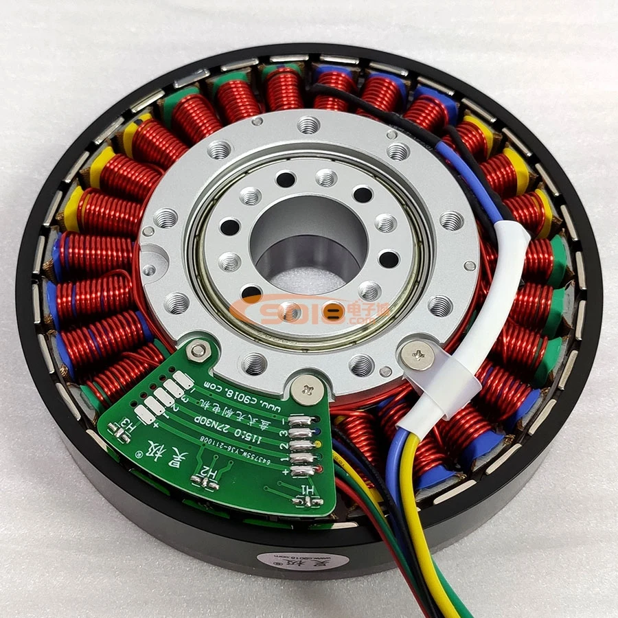 Haoji 400W Small Hollow Shaft Permanent Magnet DC Brushless Motor Hall Flat Ultra-thin Disc Generator