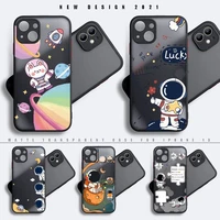 cute cartoon astronaut phone case black color matte transparent for iphone 13 12 11 x xr xs pro max mini 7 8 plus