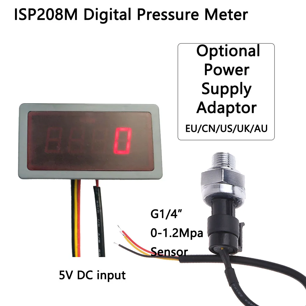 

ISP208M 1200Kpa Digital Pressure Meter With PressureSensor 0-1.2Mpa G1/4" Stainless Steel 304 Inox iSentrol Technology