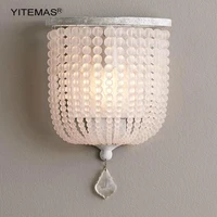 Crystal Beads Wall Sconce Retro White Wall Lamp Antique Bedroom Wall Lighting For Home Stairs Loft Bedside Sonce Retro Lights