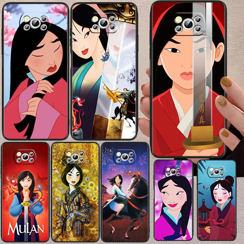 

Disney Princess MuLan Black Phone Case For Xiaomi Mi Poco X5 X3 Pro X4 F4 F3 GT M5 M5s M4 M3 C55 C50 C40 5G