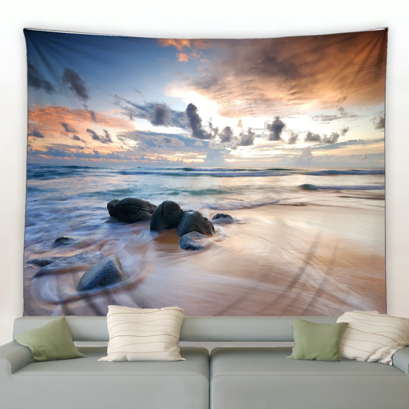 Декор комнаты Эстетический гобелен Пляж Зеленое растение Дерево Океан Пальмовый