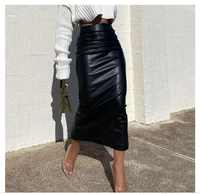 autumn womens fashion new style commuter bright leather back slit sexy long skirt