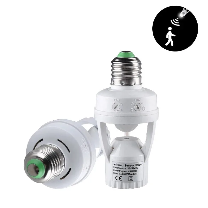 

E27 Motion Sensor Light Switch 100-240V Motion Detector E27 Base Lamp Holder With Light Control Smart Switch Bulb Socket Adapter