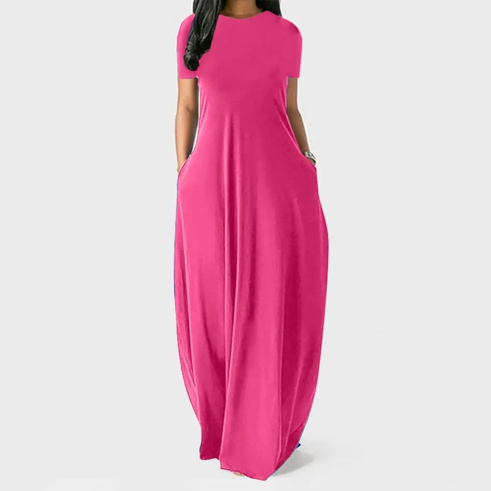 

Платье-Макси женское с круглым вырезом, стильное свободное однотонное длинное платье с боковыми карманами, завышенной талией, уличная одежда