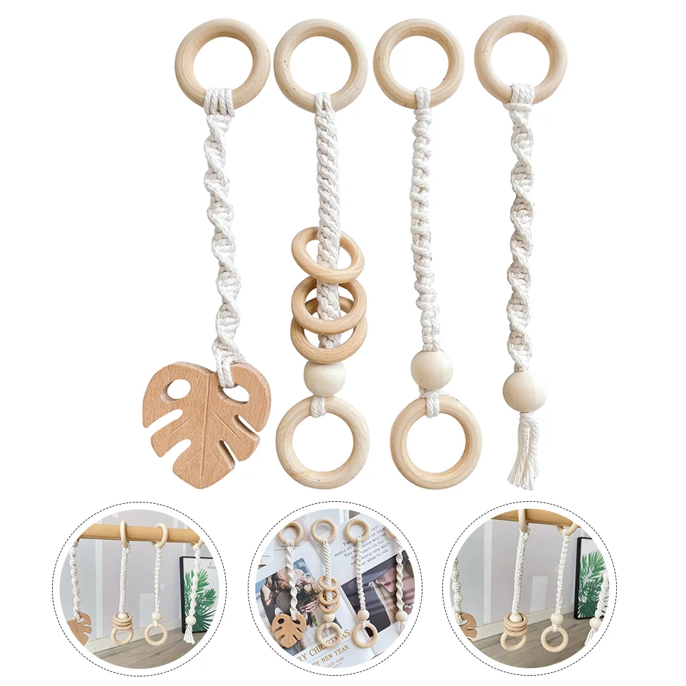 

4 Pcs Ornament Children Room Decors Infant Gym Plaything Newborn Baby Gifts Babies Toys Beech Fitness Pendants Wooden