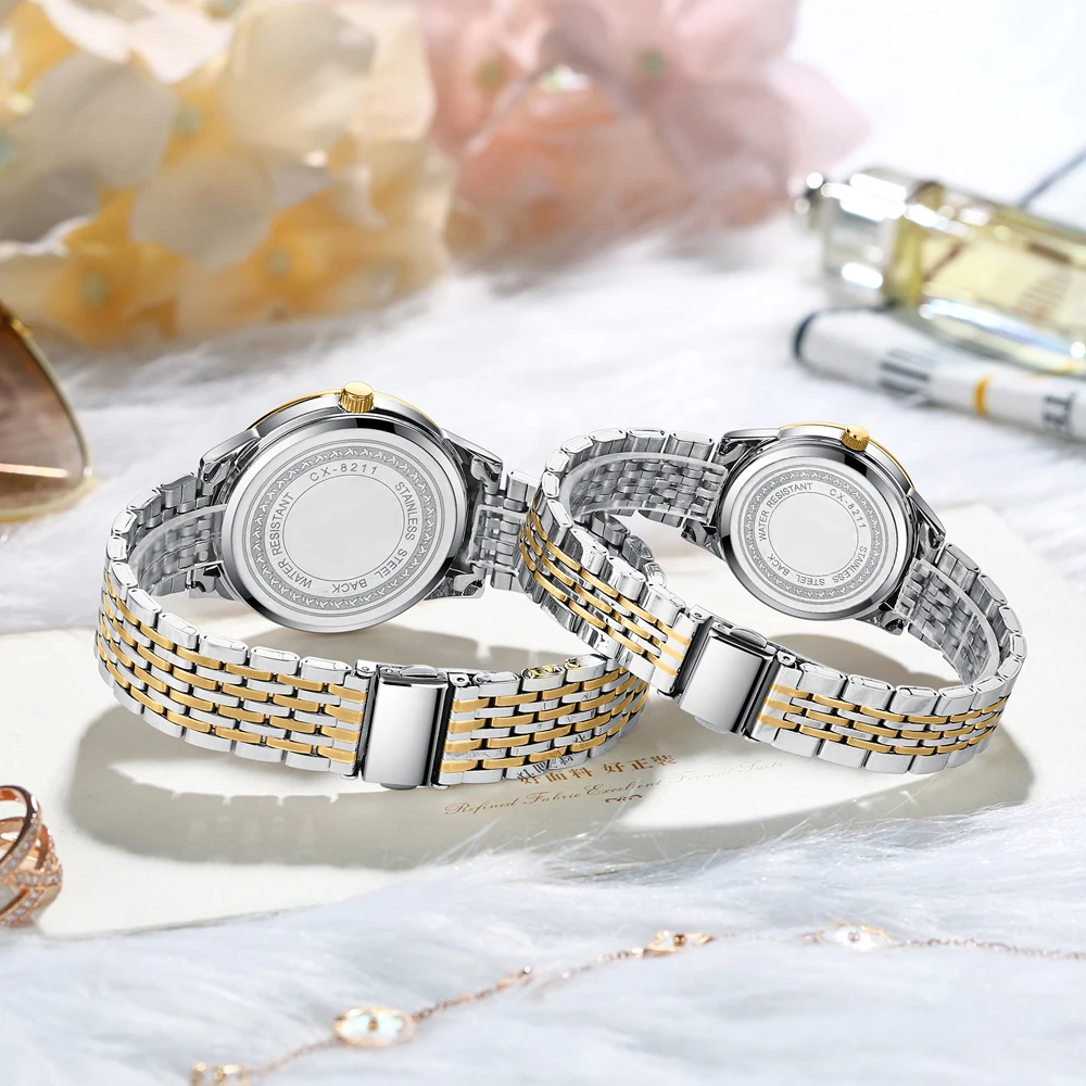 New Couple Watch CHENXI Stainless Steel Watch For Men Business Waterproof Watches Women With Week Calendar His Hers Watch Sets