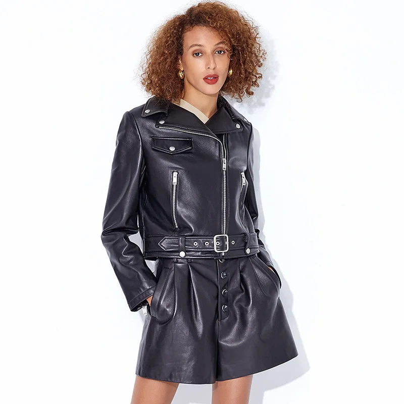 Sheepskin Leather Pants Women High Waist Casual Wide Leg Pants Versatile Shorts Pants