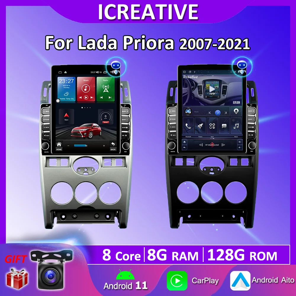 

Icreative 8G 128G 4G LTE Android 10 Carplay For Lada Priora 2007-2021 9.7" Tesla Screen Vertical Style GPS Multimedia Player