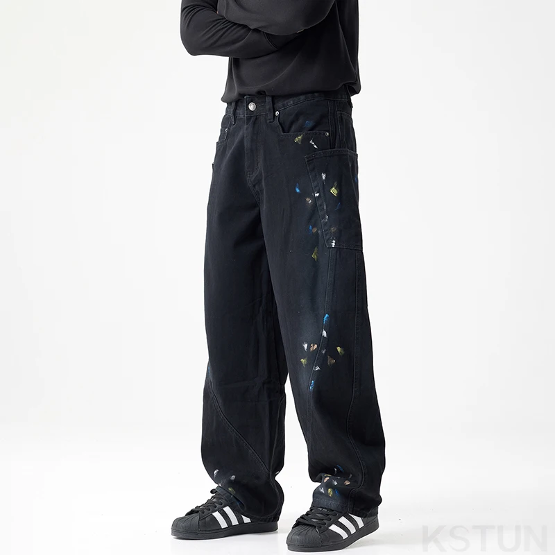 Черные джинсы KSTUN для мужчин мешковатые брюки мужские свободные с широкими