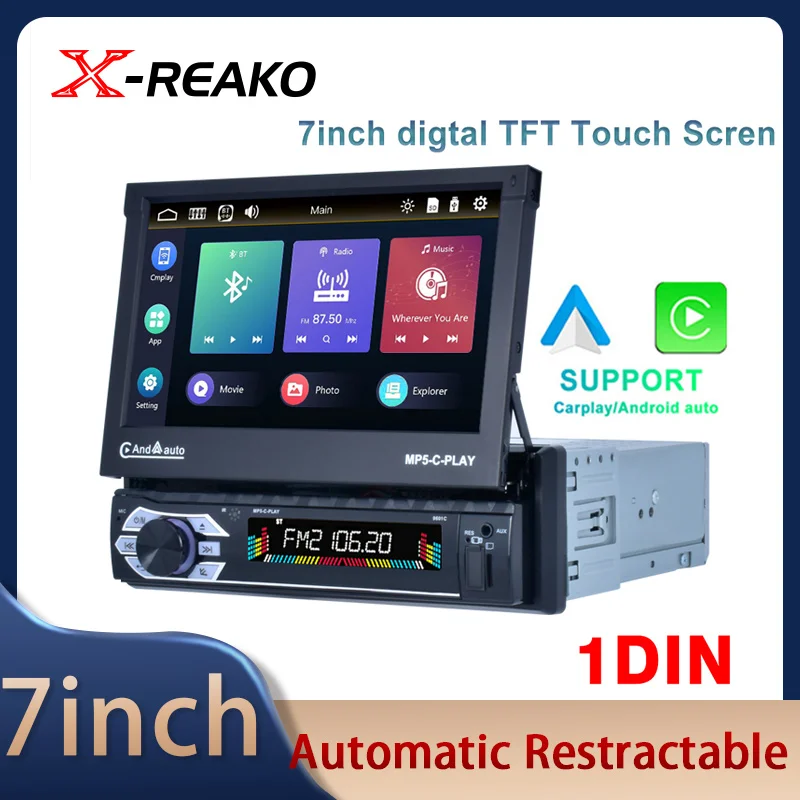 

X-REAKO 1 Din Car Stereo Radio 7'' Touch Screen carplay Universal Car Multimedia Player with BT FM Radio Receiver Support USB