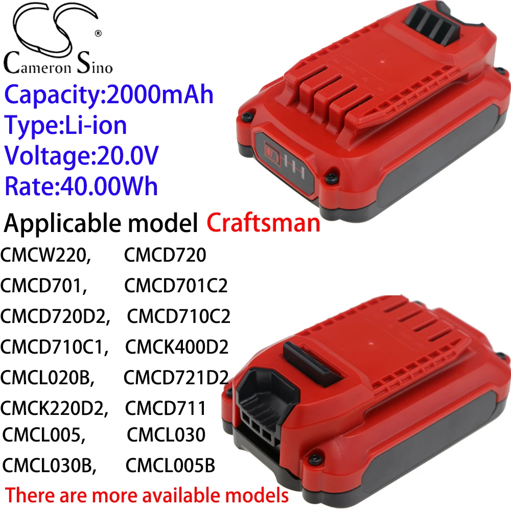 Cameron Sino Ithium Battery  2000mAh  for Craftsman CMCN618,