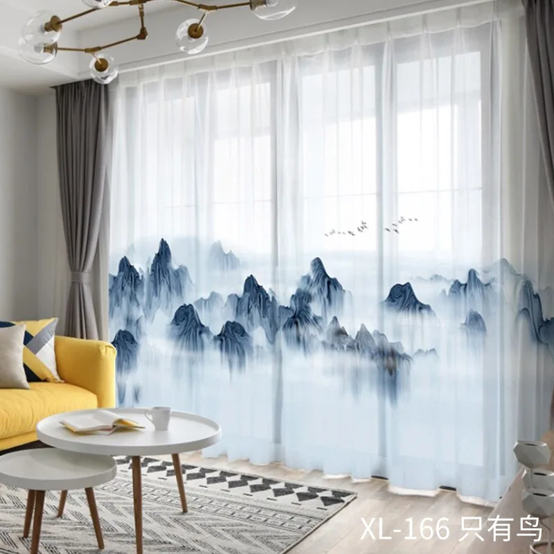 

Тюль с китайским пейзажем, прозрачные оконные шторы из шифоновой ткани, для гостиной, спальни, Занавески Из Органзы