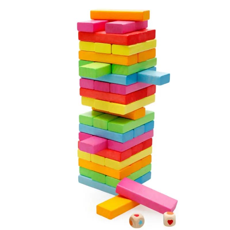 54PCS Domino Puzzle Rainbow High Stacks Table Game Blocks Children's Classic Educational Parent-Child Plays Dominoes Wooden Toys