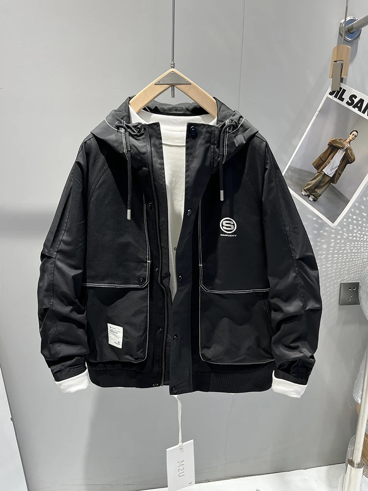 Outerwear Men's Spring and Autumn High Sense Cargo Casual Top Fashion Brand Slim fit Hood Short Jacket 8705