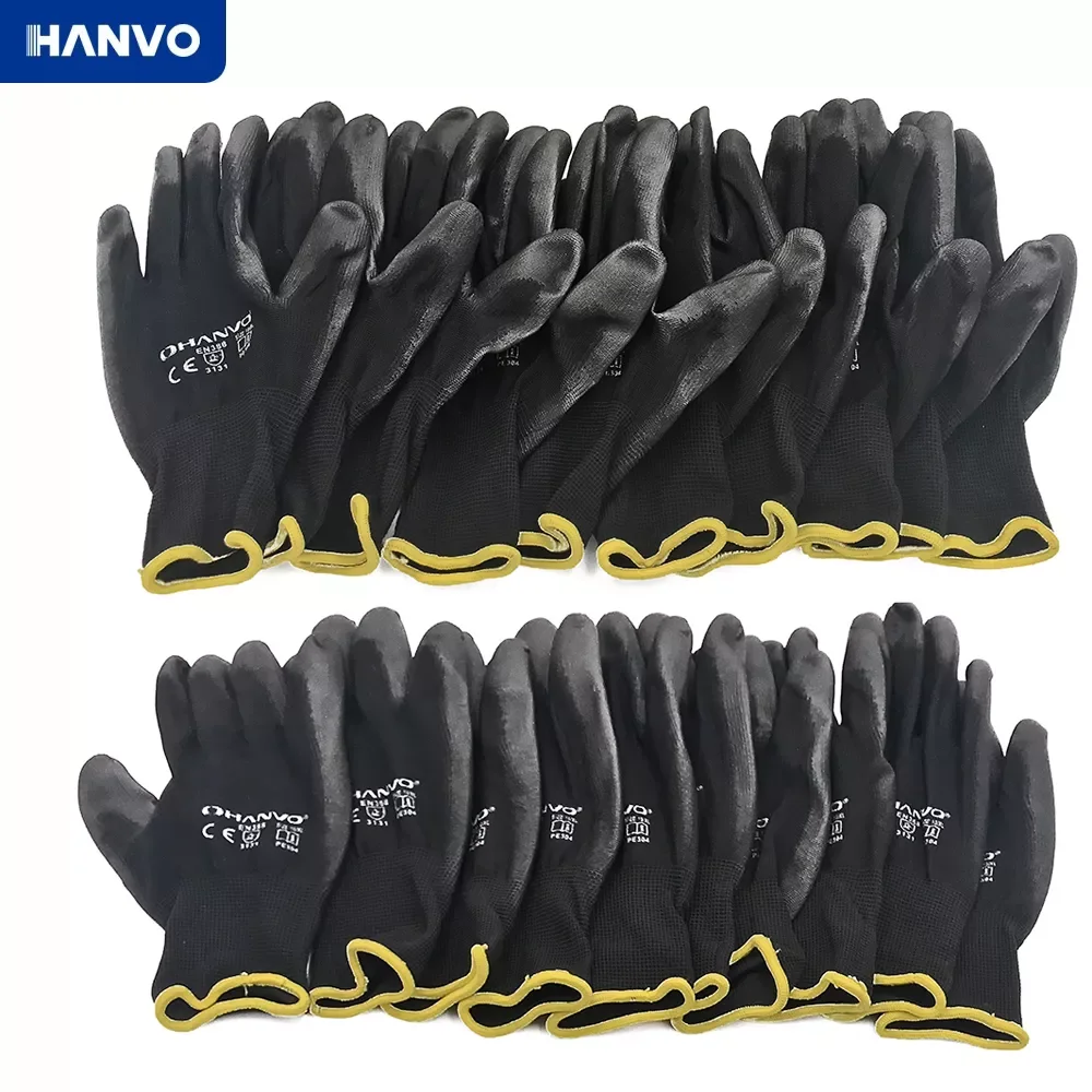 

NEW2023 10 Pairs PU Nitrile Safety Coating Nylon Cotton Work Gloves Palm Coated Gloves Mechanic Working Gloves have CE EN388