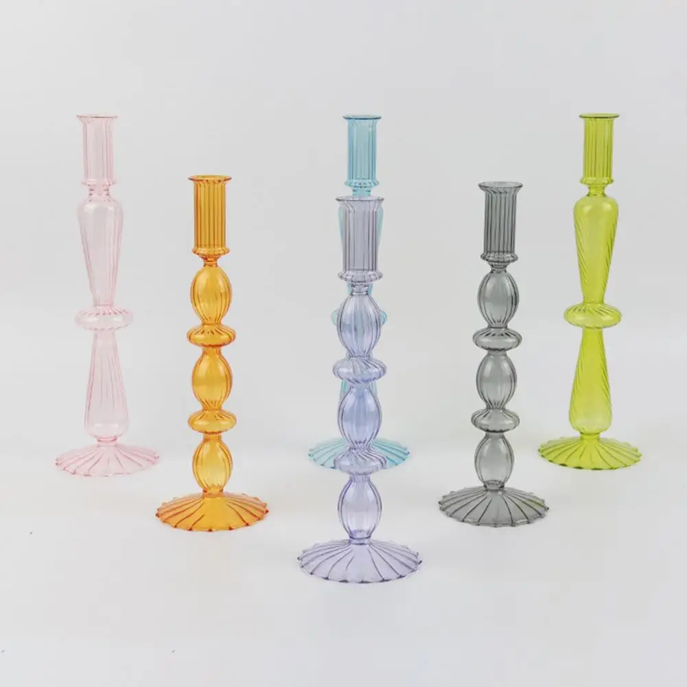 Artist Style Handmade Vase Desktop Ornament Romantic Glass Candlestick Wedding Birthday Dinner Room Decor